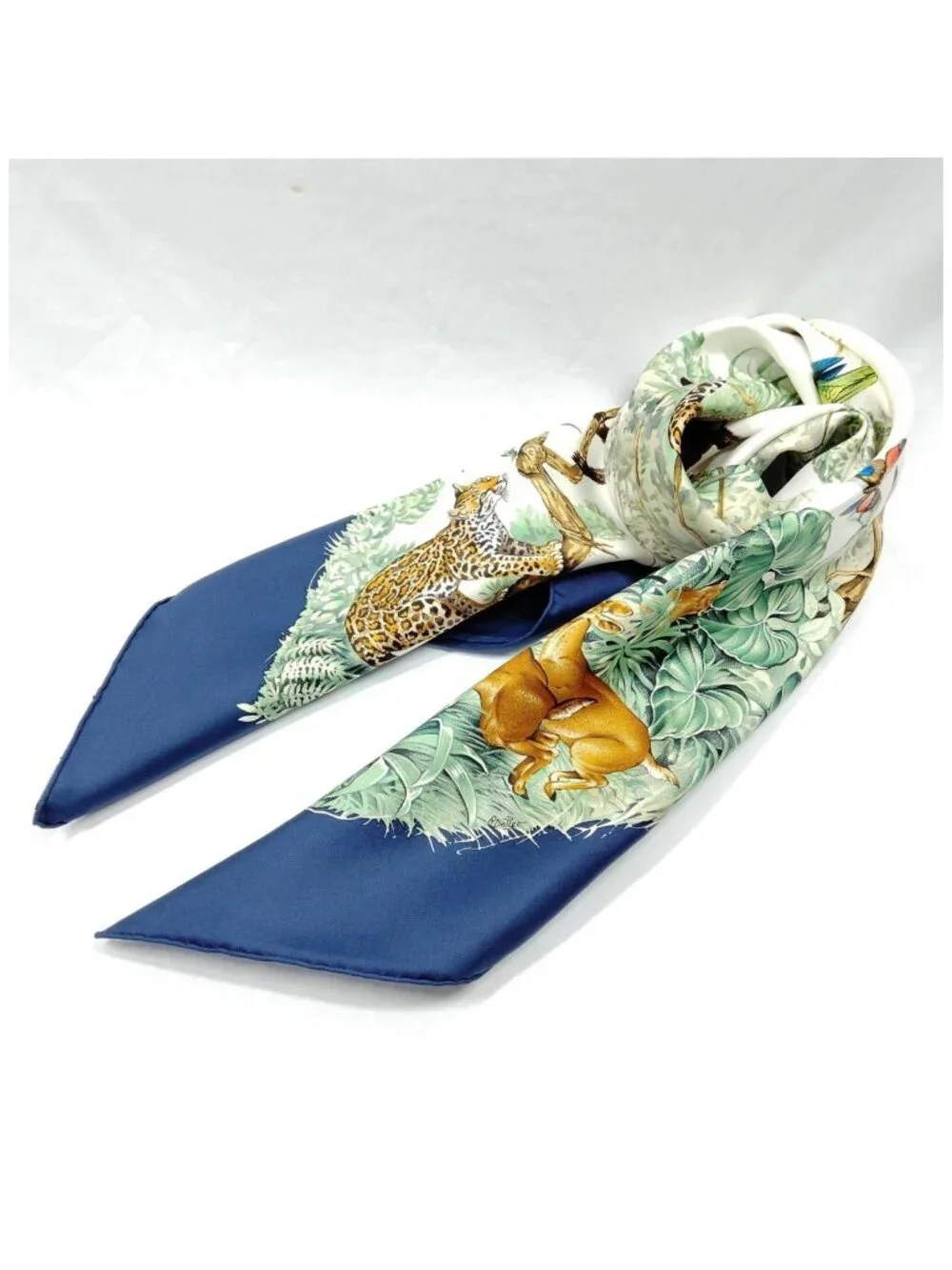 Authentic Hermès Equateur Carré 90 Silk Scarf Blue Jungle Wildlife